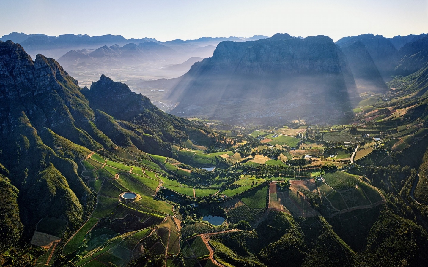 South Africa Mountains Sun Rays Village Wallpaper