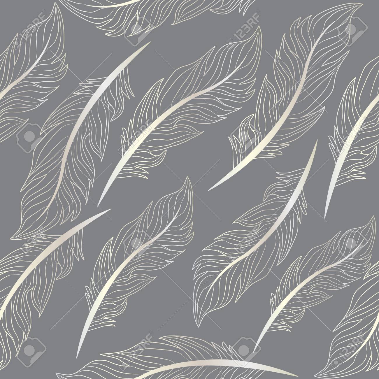 Seamless Wallpaper Feathers Elegant Drawing