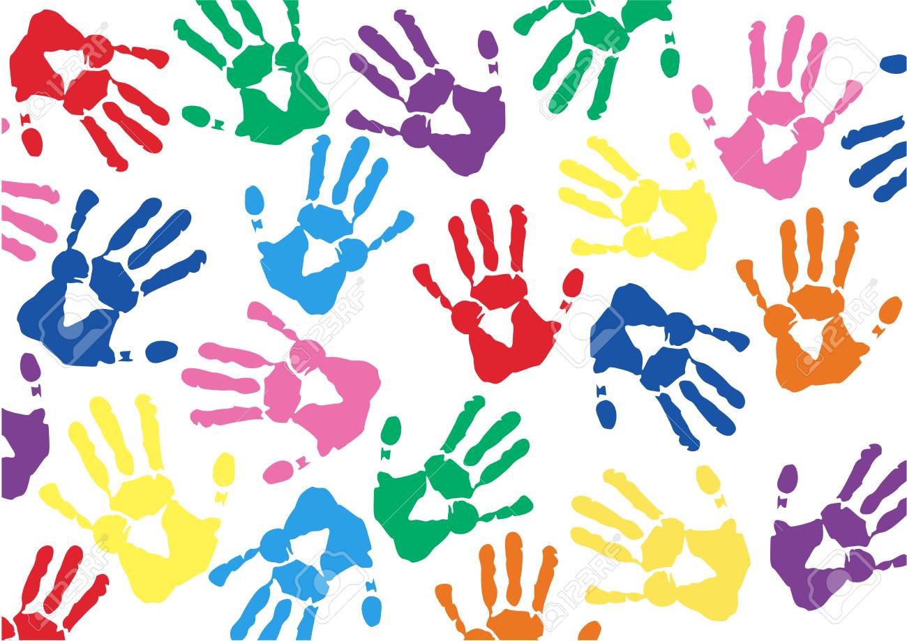 Colorful Hand Prints Background Vector Illustration Royalty