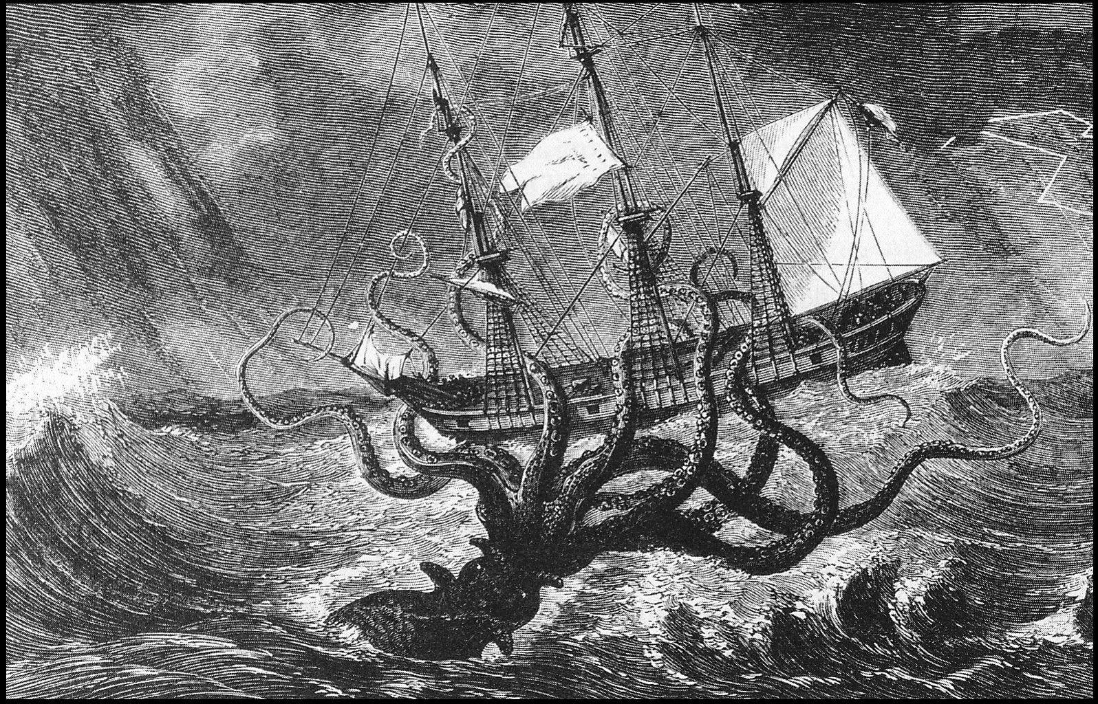 Kraken Illustration An Of A Attacking Ship