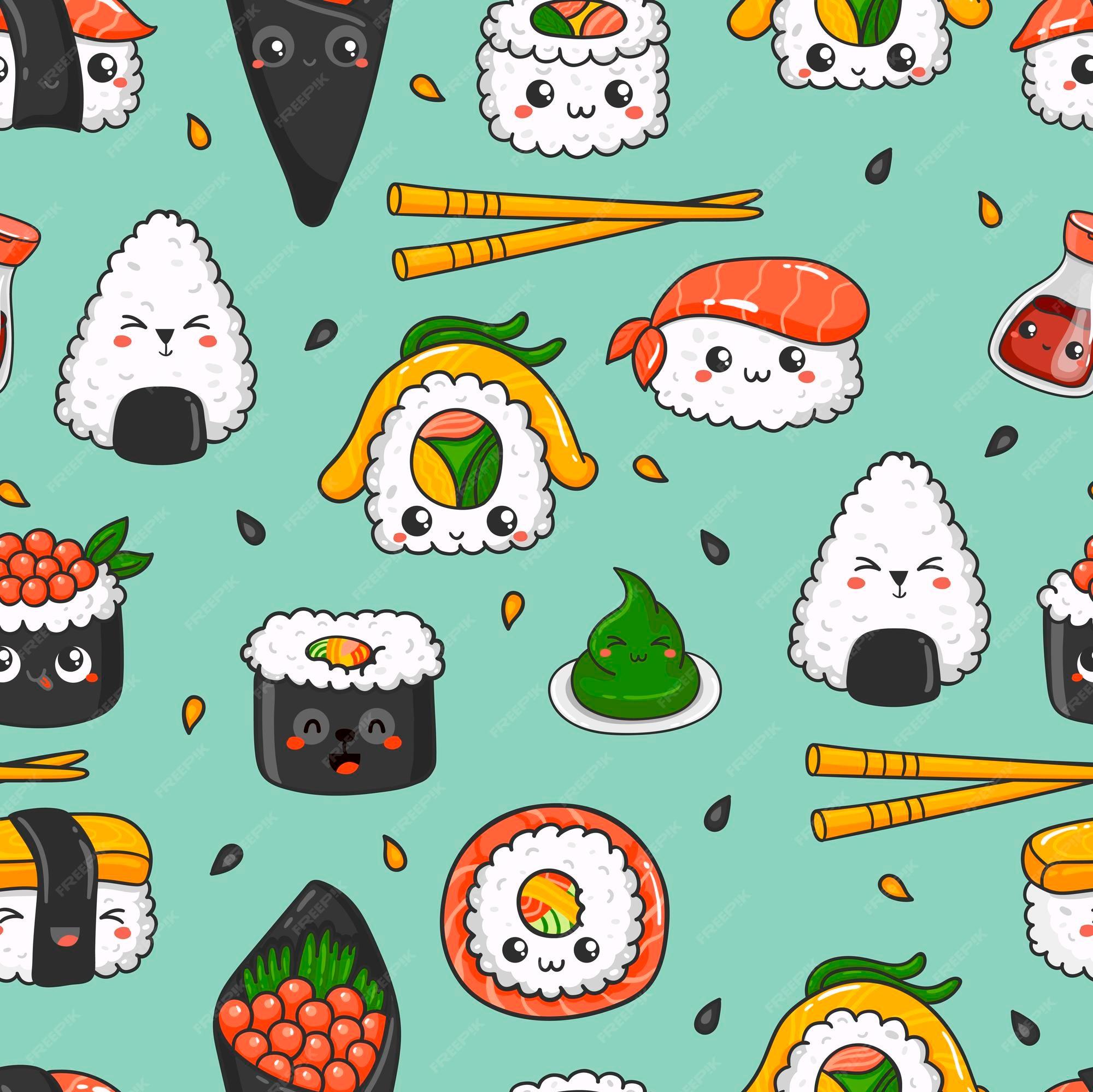 Free download Premium Vector Seamless pattern with kawaii sushi ...