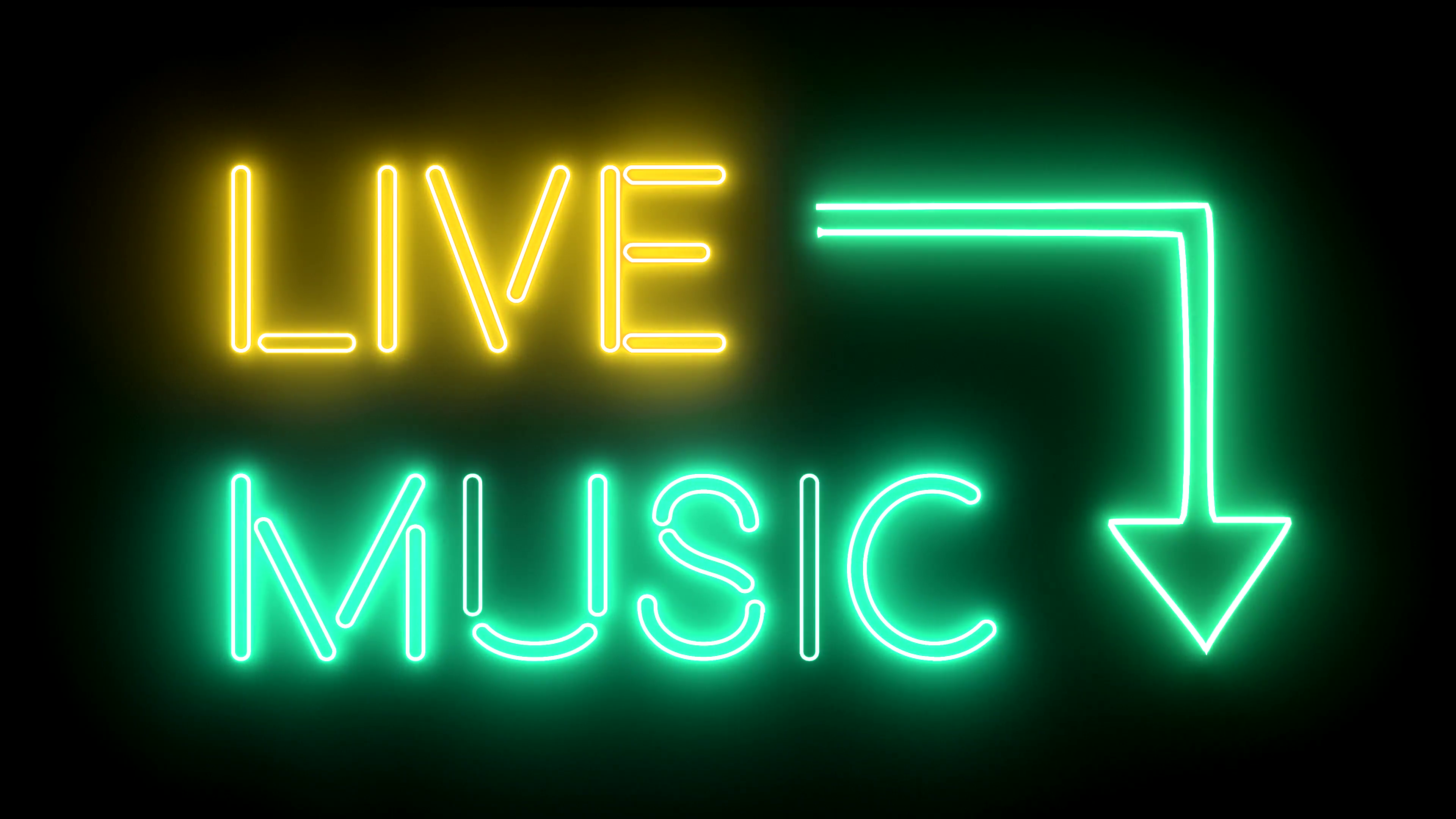 Live Music Neon Sign Lights Logo Text Glowing Multicolor 4k Motion