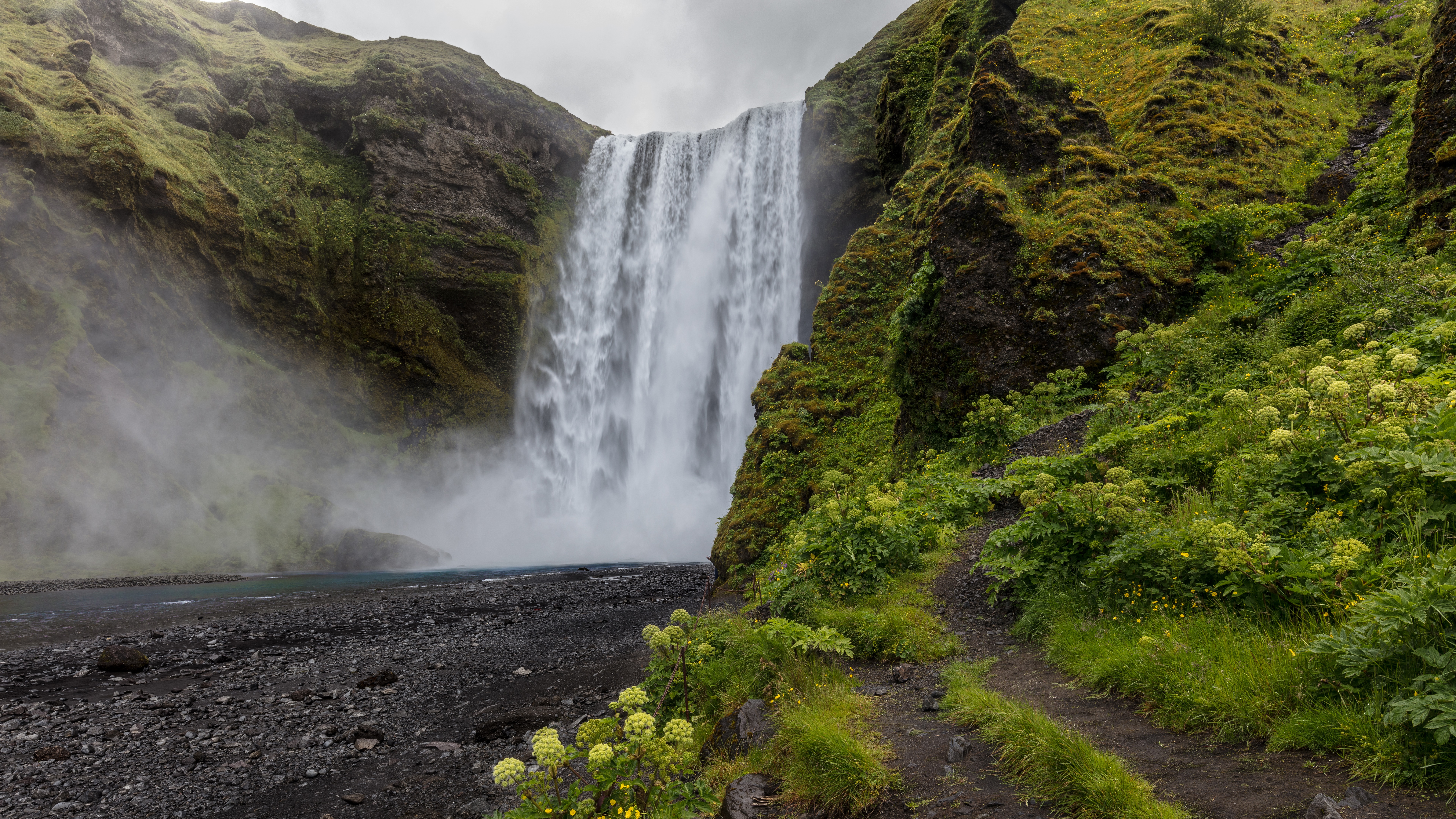 Skogafoss Waterfall In Iceland 8k Ultra HD Wallpaper Background
