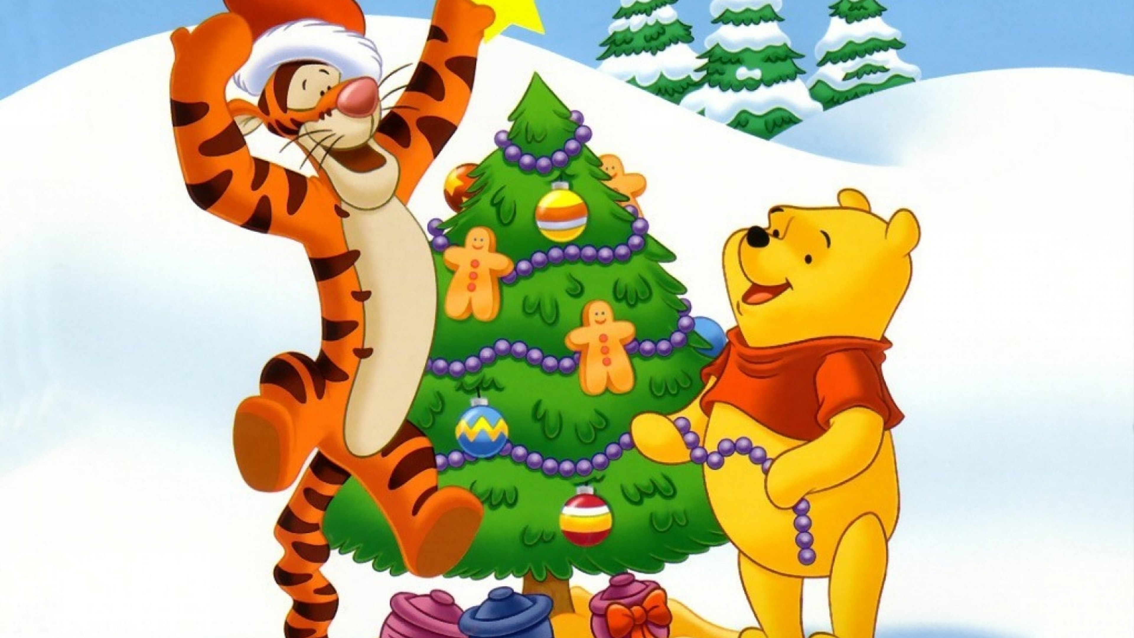 New Year Christmas Cartoon Film Bear Cub Tiger Winnie The Pooh 3840x2160