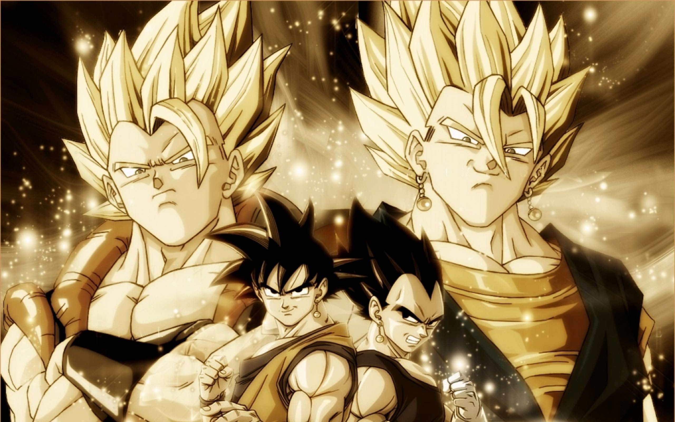 Golden-hued Dragon Ball Z characters in a dynamic pose