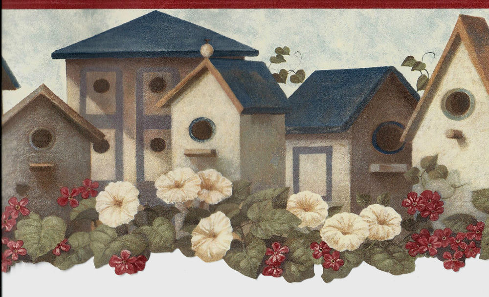 Colorful Flowers Warner Border 120 Country Birdhouses Wallpaper Borders