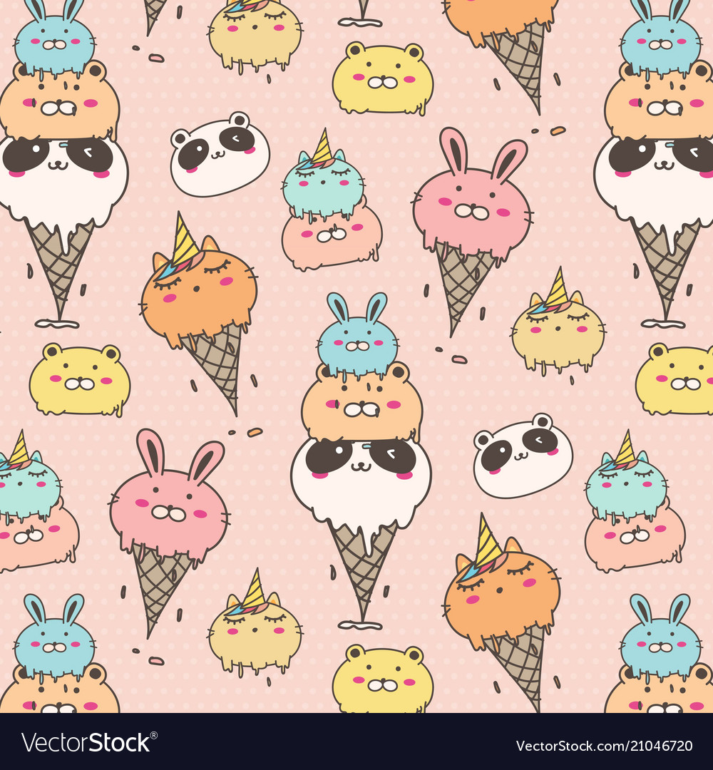 Cute Animal Ice Cream Pattern Background Vector Image