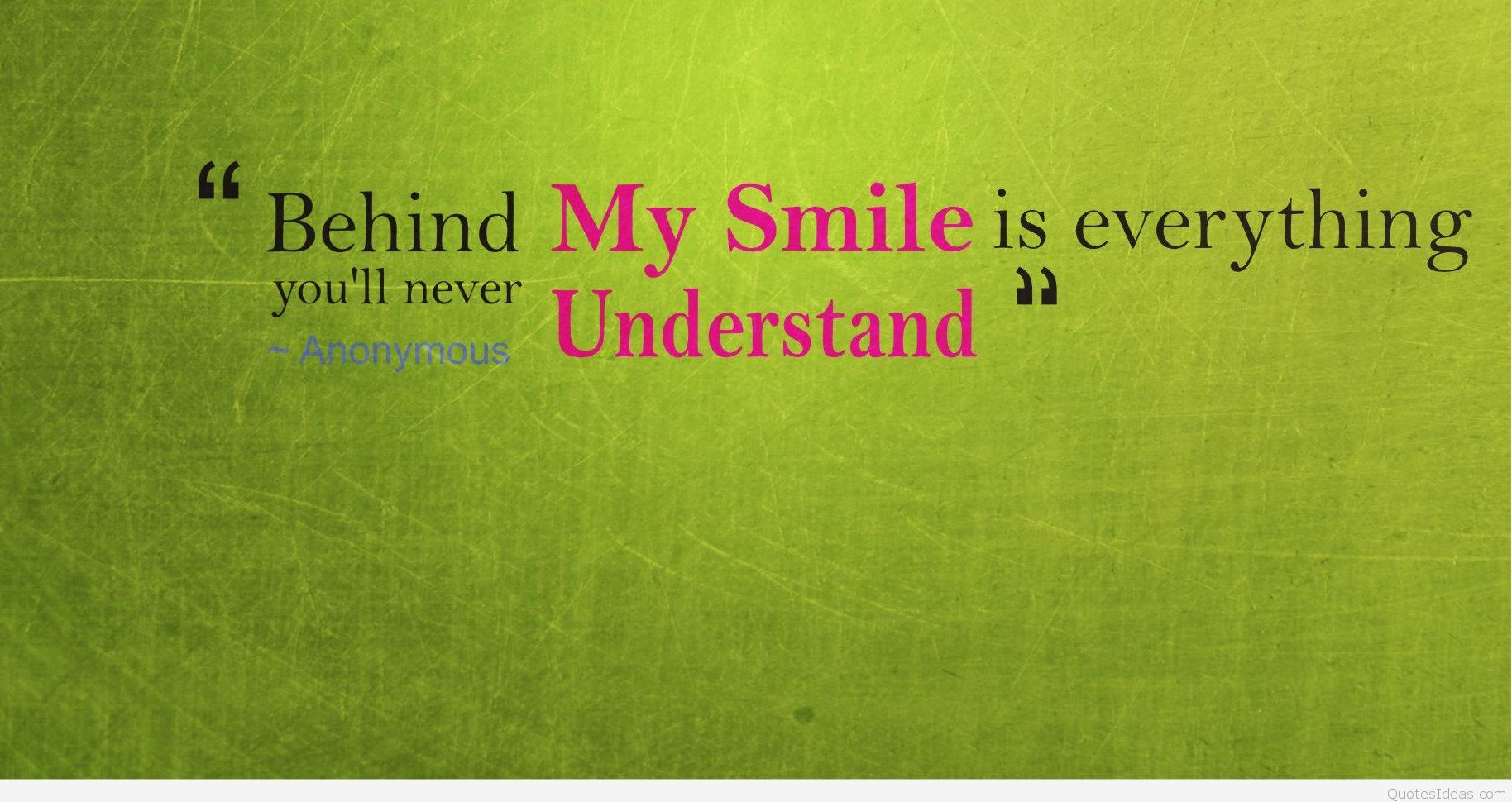 Behind my smile   sad quote on wallpaper