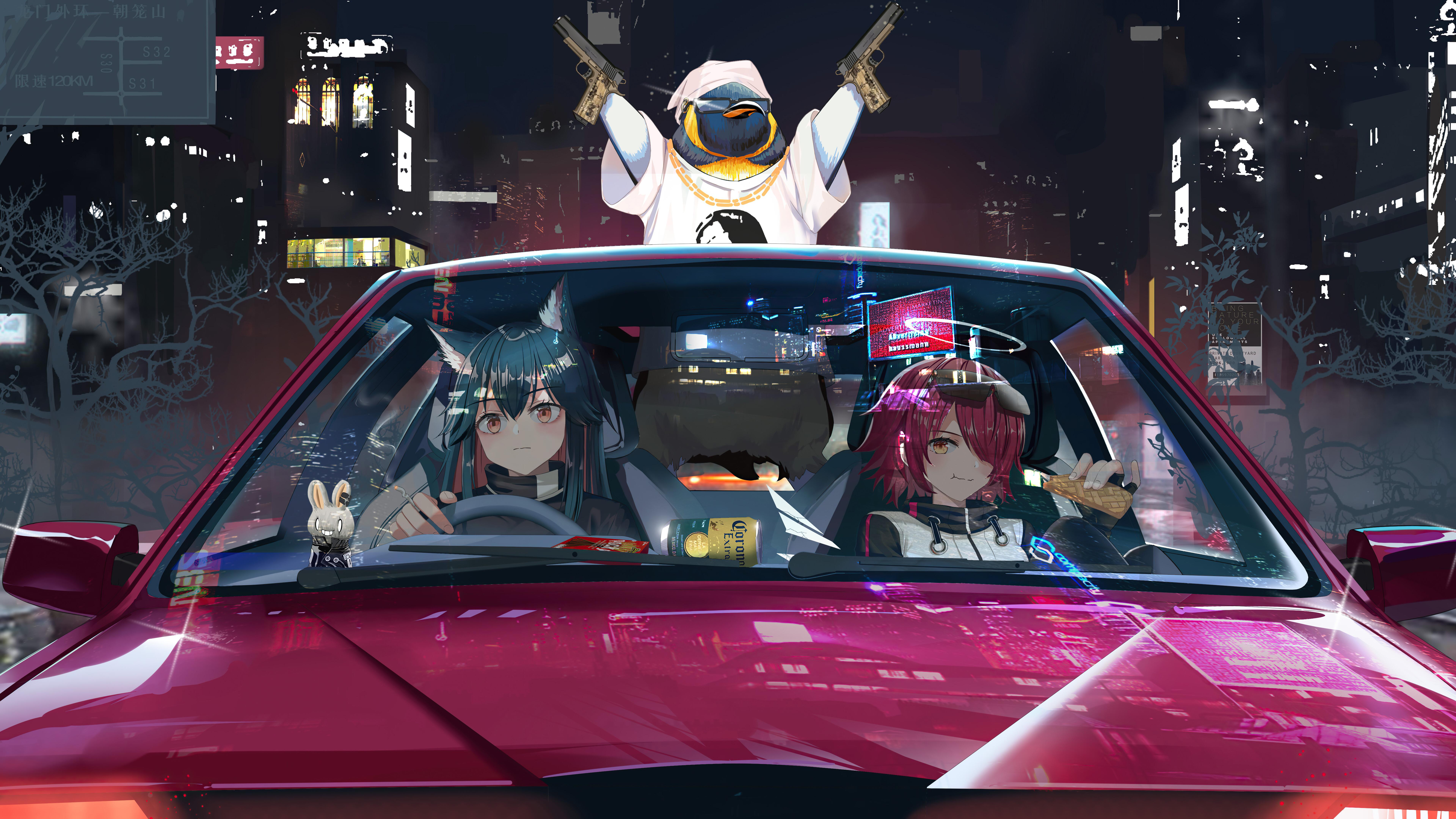 Anime Girls Car Driving Texas Exusiai Arknights Emperor 8K