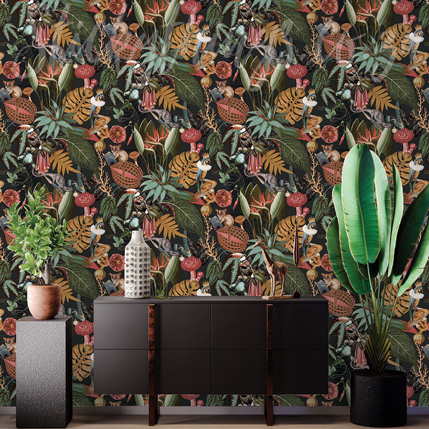 Reverie Black Wallpaper Quirky Tropical