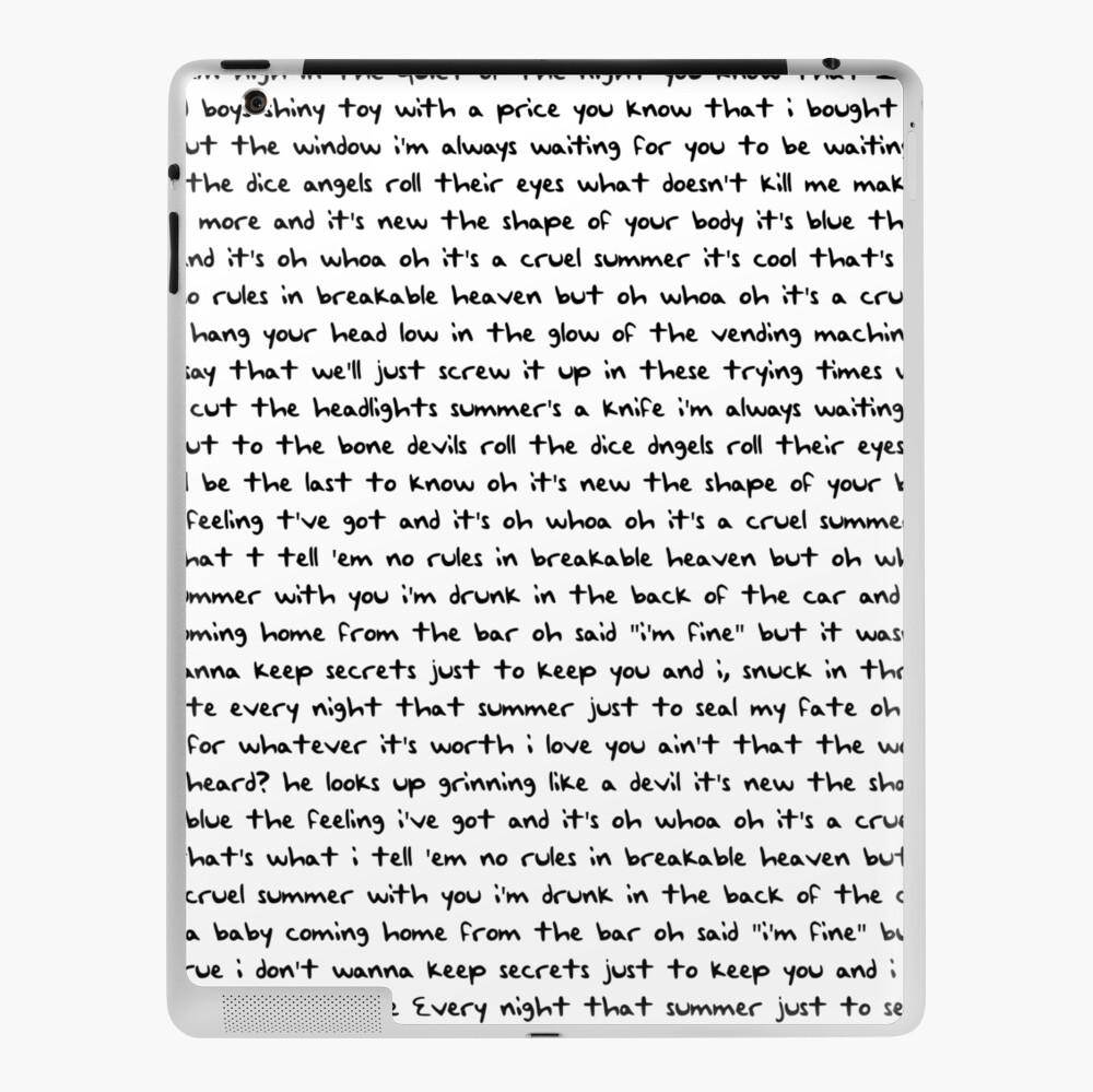Cruel Summer Lyrics In Taylor Swift Handwriting iPad Case Skin