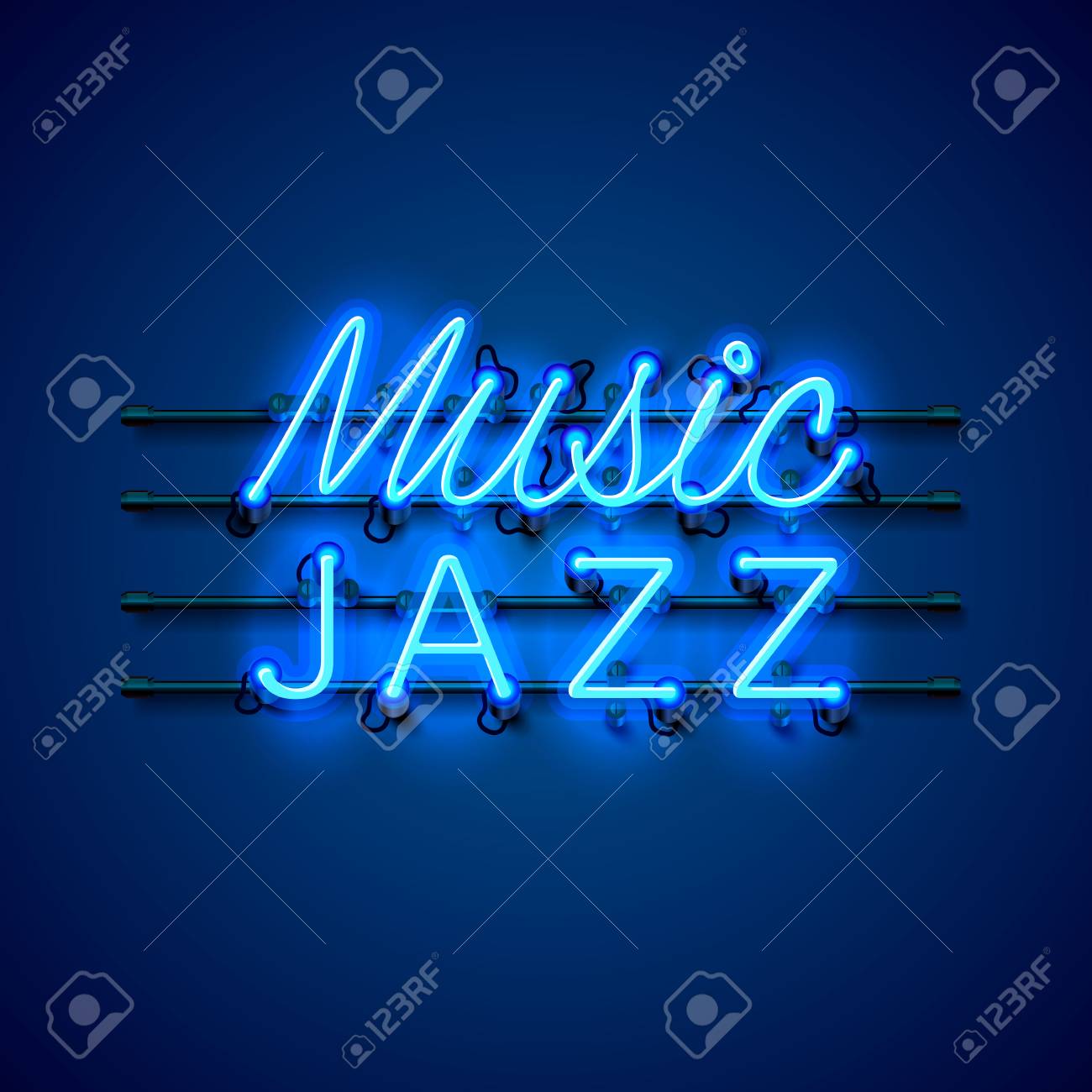 Neon Music Jazz Signboard On The Blue Background Vector