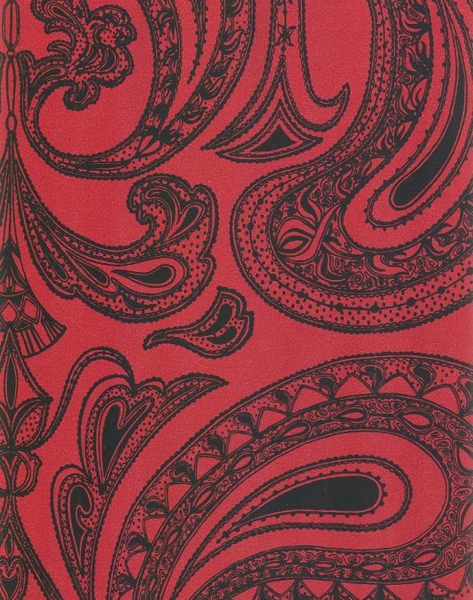 Malabar Wallpaper Black On Red Indian Paisley Design