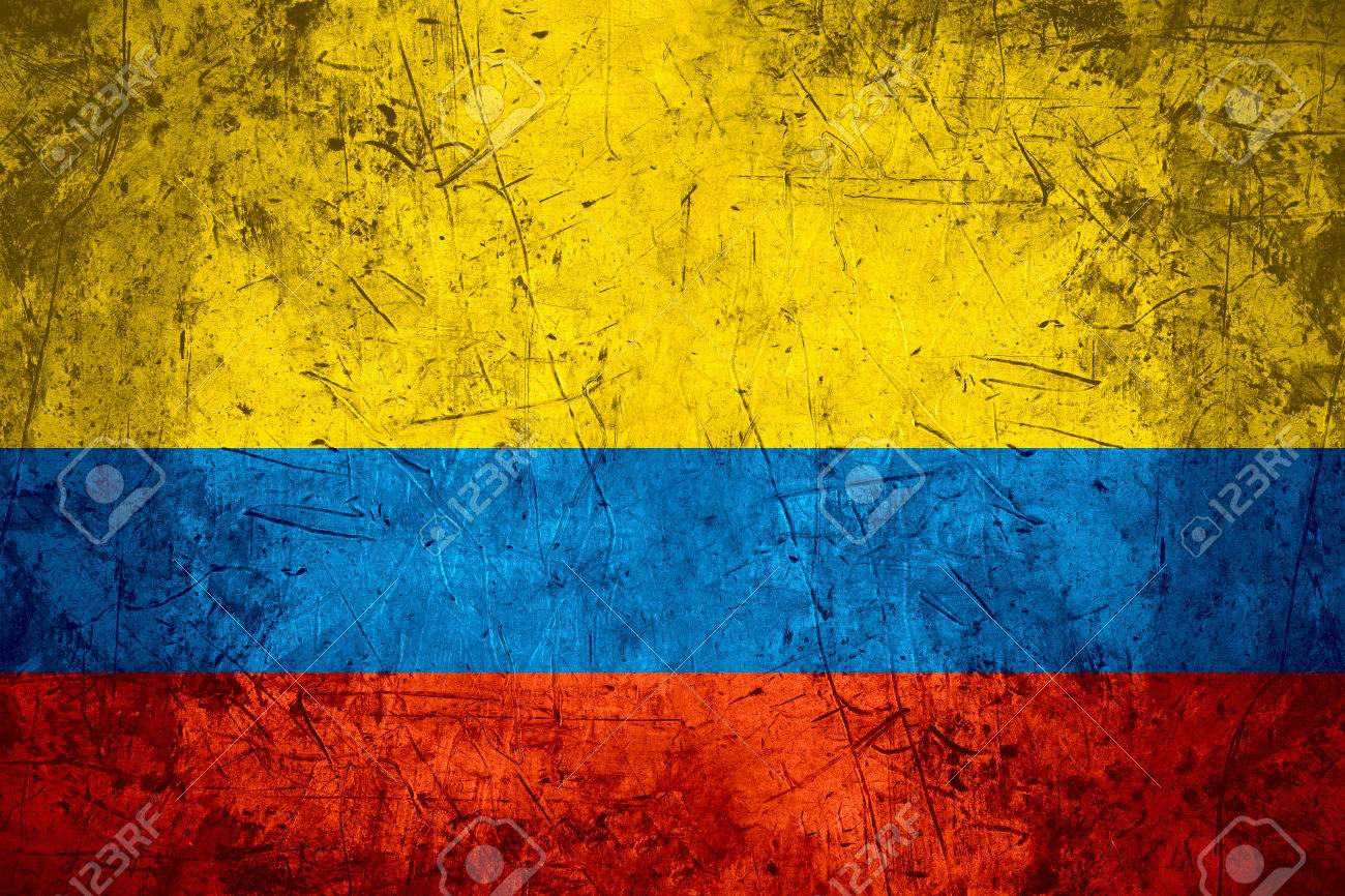 Flag Of Colombia Or Colombian Banner On Rough Pattern Metal
