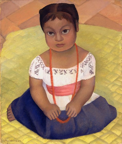 Diego Rivera Kneeling Child On Yellow Background Mexican Girl