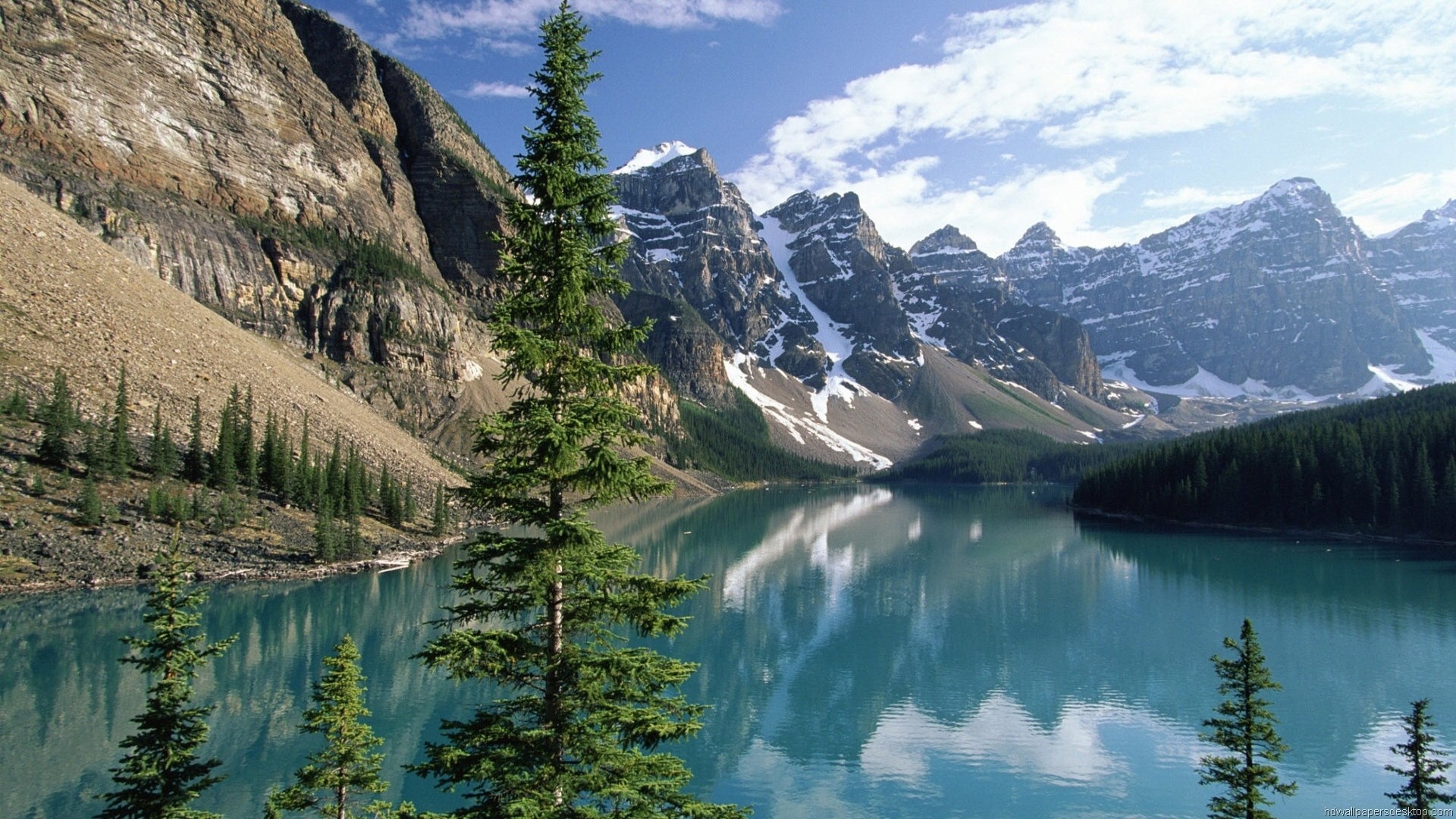 Stunning turquoise lake nestled amidst snow-capped mountains in Banff National Park, Canada