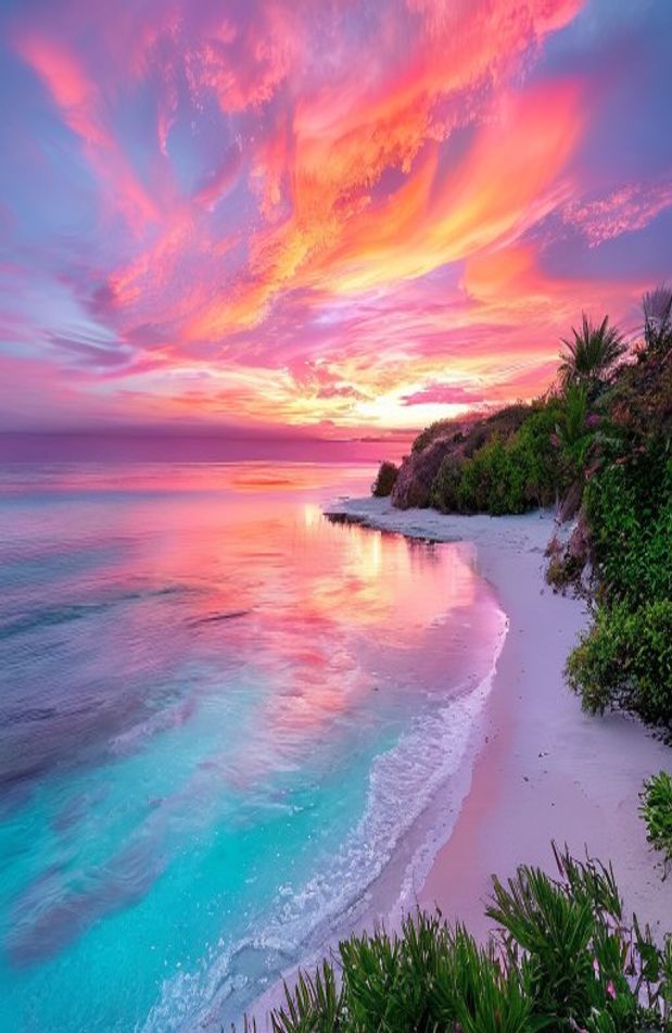 Pink Beach Sunset Wallpaper