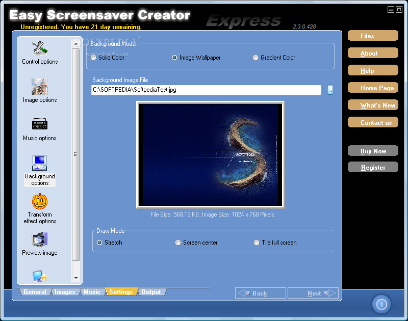 Effect Screensaver Creator With Audio Tracks On Background Softpedia