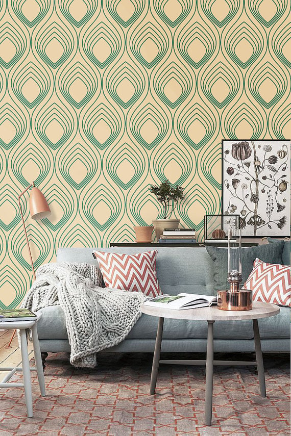 Self adhesive vinyl wallpaper wall decal   Ogee wall pattern  074 570x855