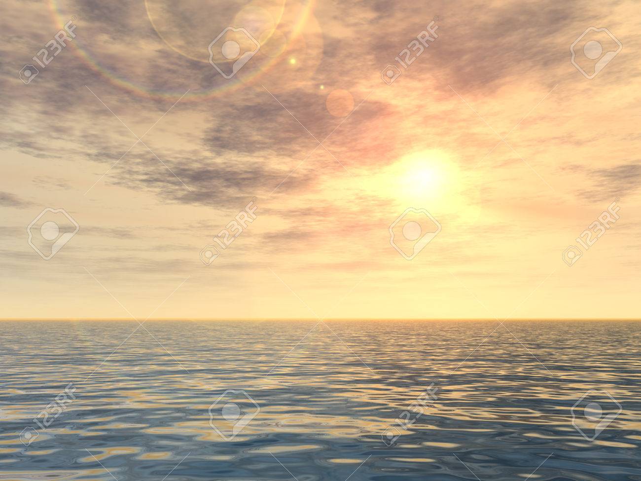 3d Conceptual Sunset Or Sunrise Background With The Sun Close