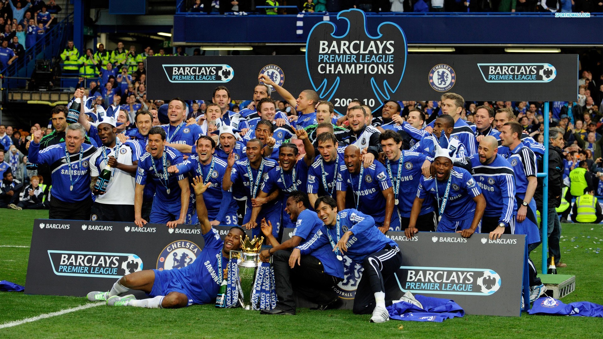 Chelsea FC celebrating their Premier League title win in 2010