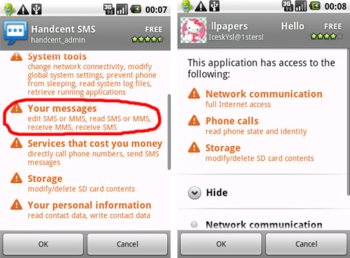 Of Android App Permissions Text Messaging Versus Wallpaper