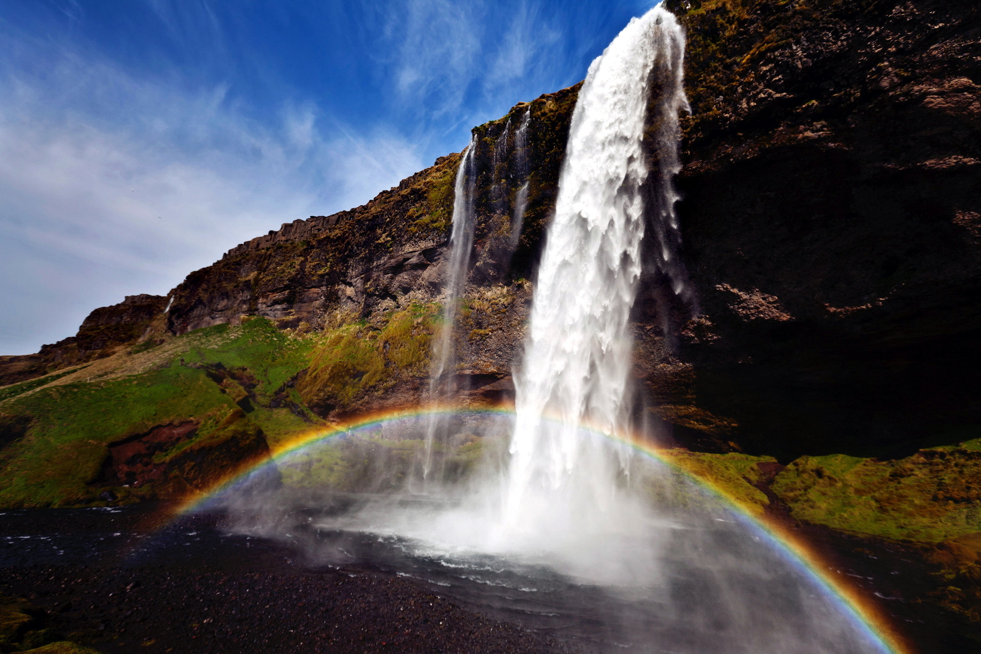 Waterfall Rainbow Summer Landscape Wallpaper