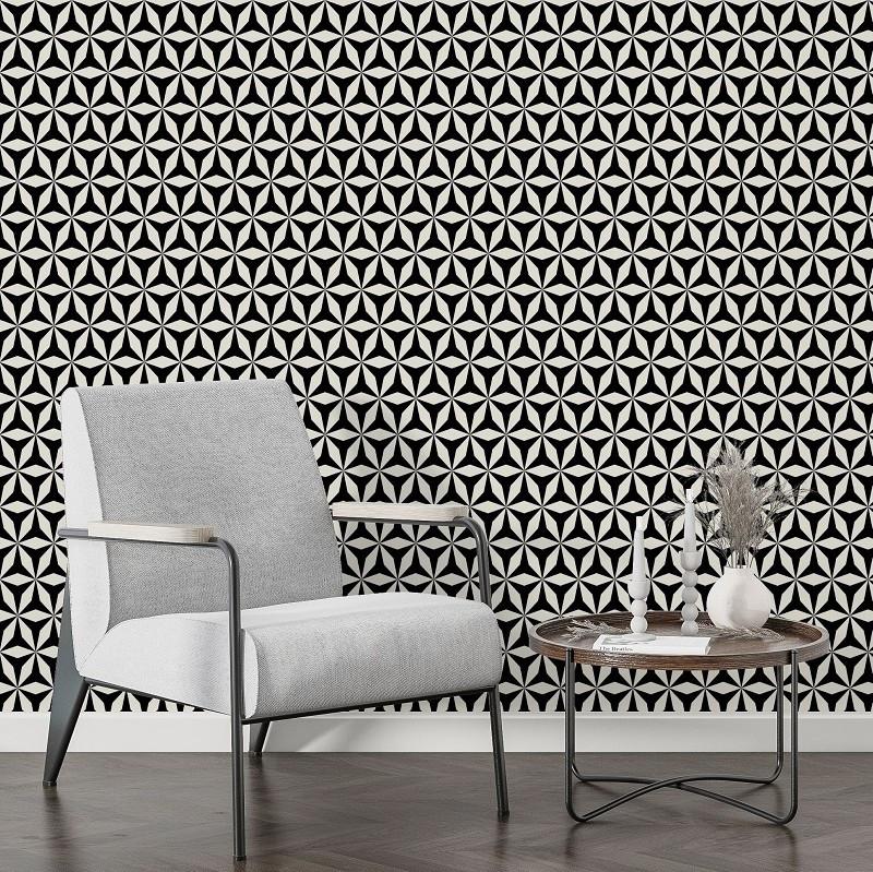 Origami Ii Black White Peel Stick Wallpaper Panel Sbc Decor