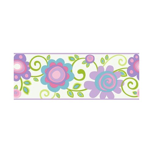 Floral Scroll Purple Wallpaper Border in Girl Power II
