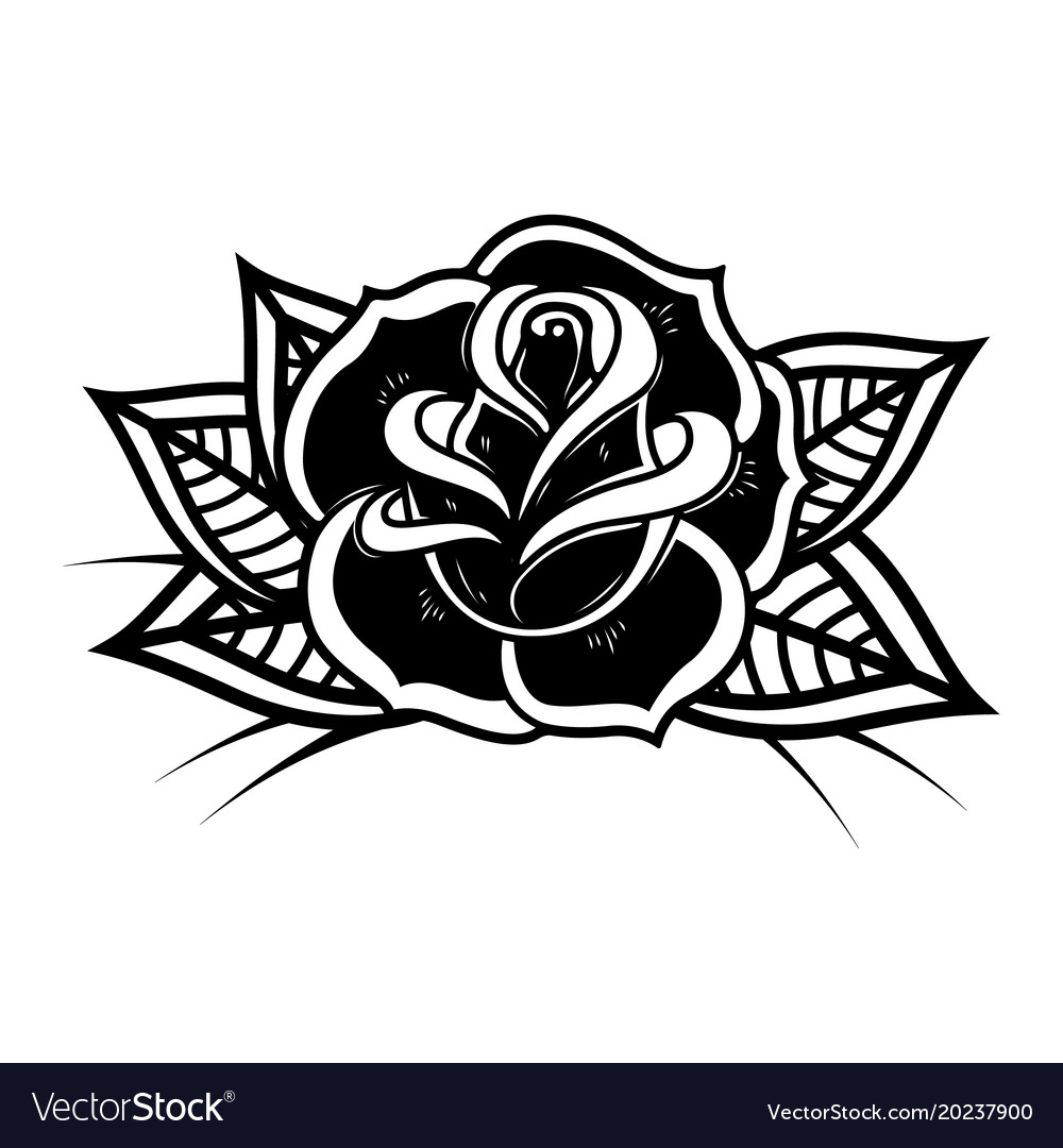 Tattoo Style Rose On White Background Design Vector Image