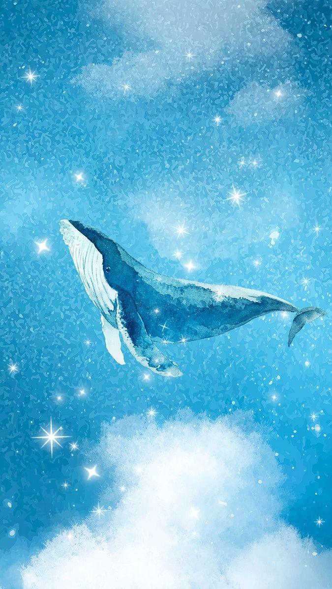 Aesthetic Whale Mobile Wallpaper Blue Sparkling Background