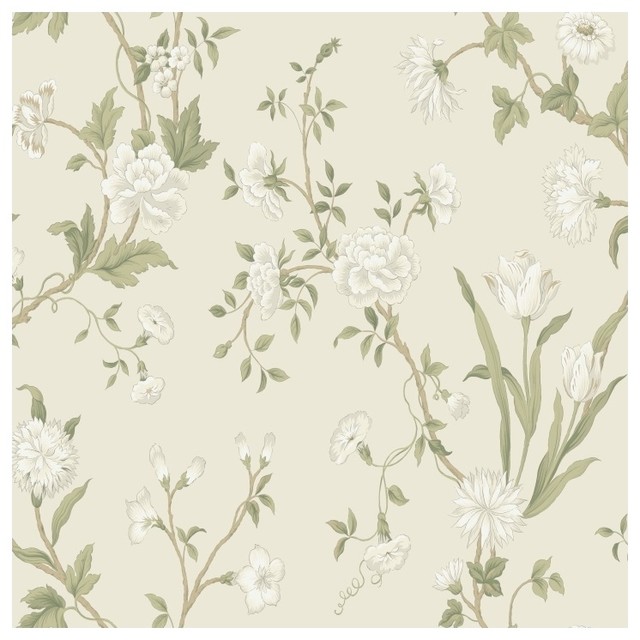 York Sure Strip Beige Gracie Floral Pre Pasted Wallpaper Asian