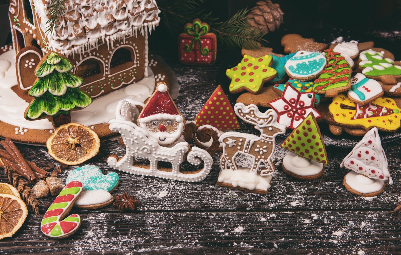Wallpaper Branches Holiday Board Christmas Cookies Sugar