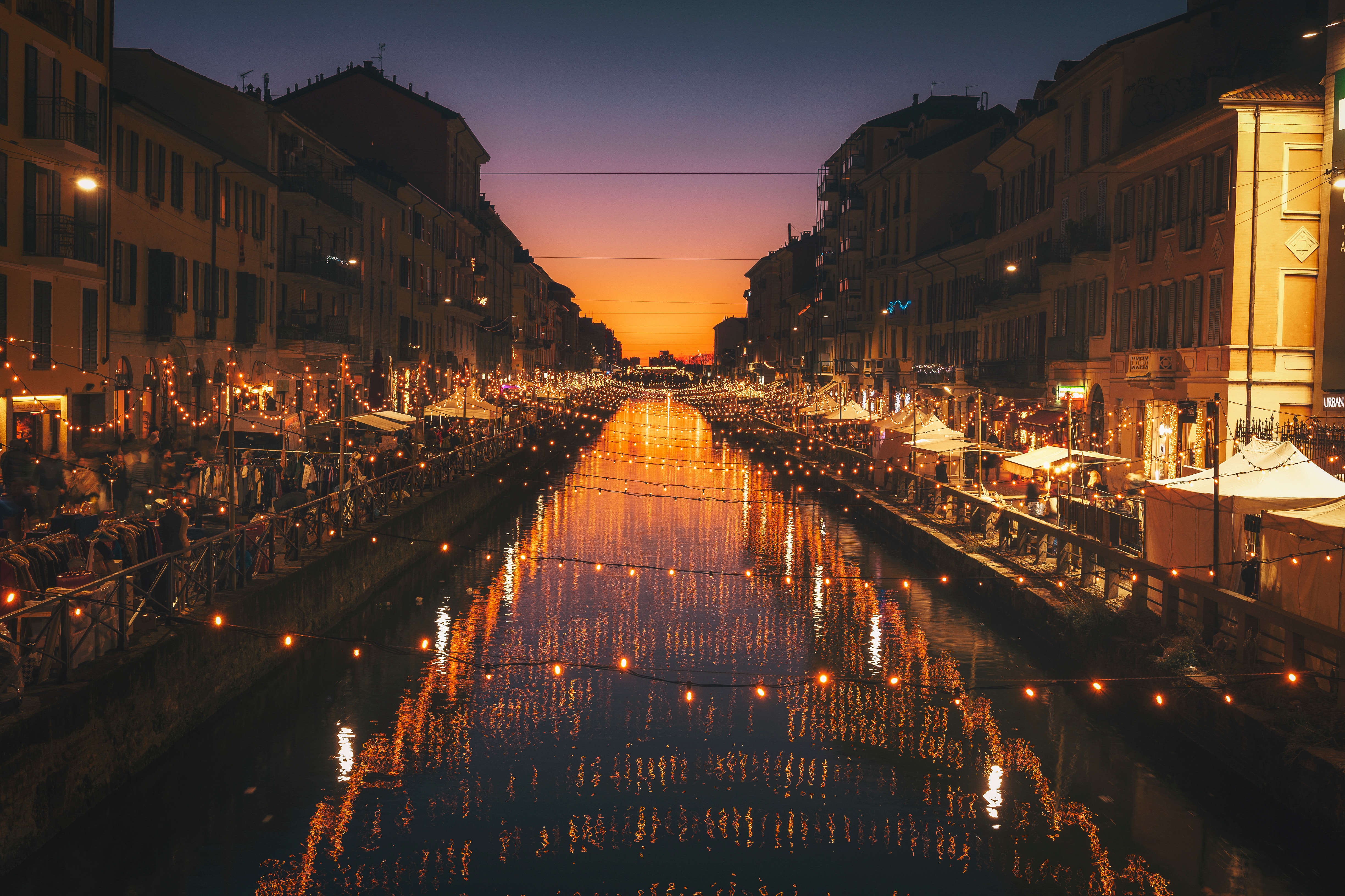 Wallpaper Milan Italy River Evening City HD