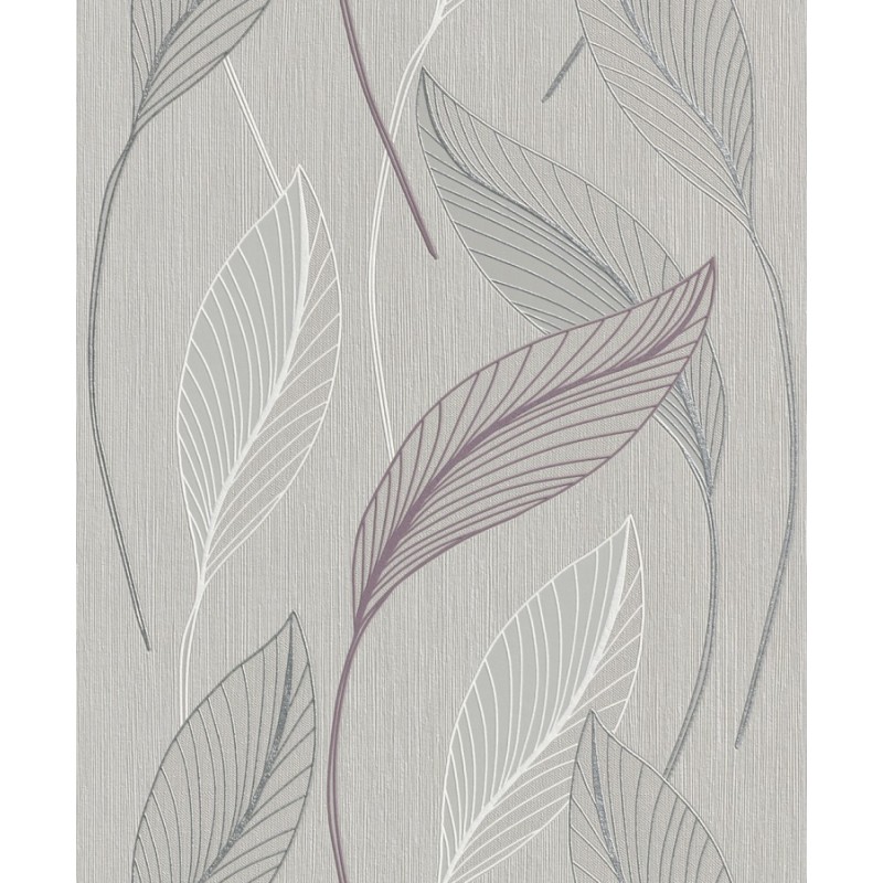 Home Plaisirs Iii Grey Mauve Cocoa Leaf Wallpaper By Rasch
