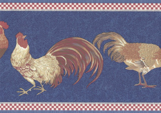 Red Blue Roosters Wallpaper Border Country Folk