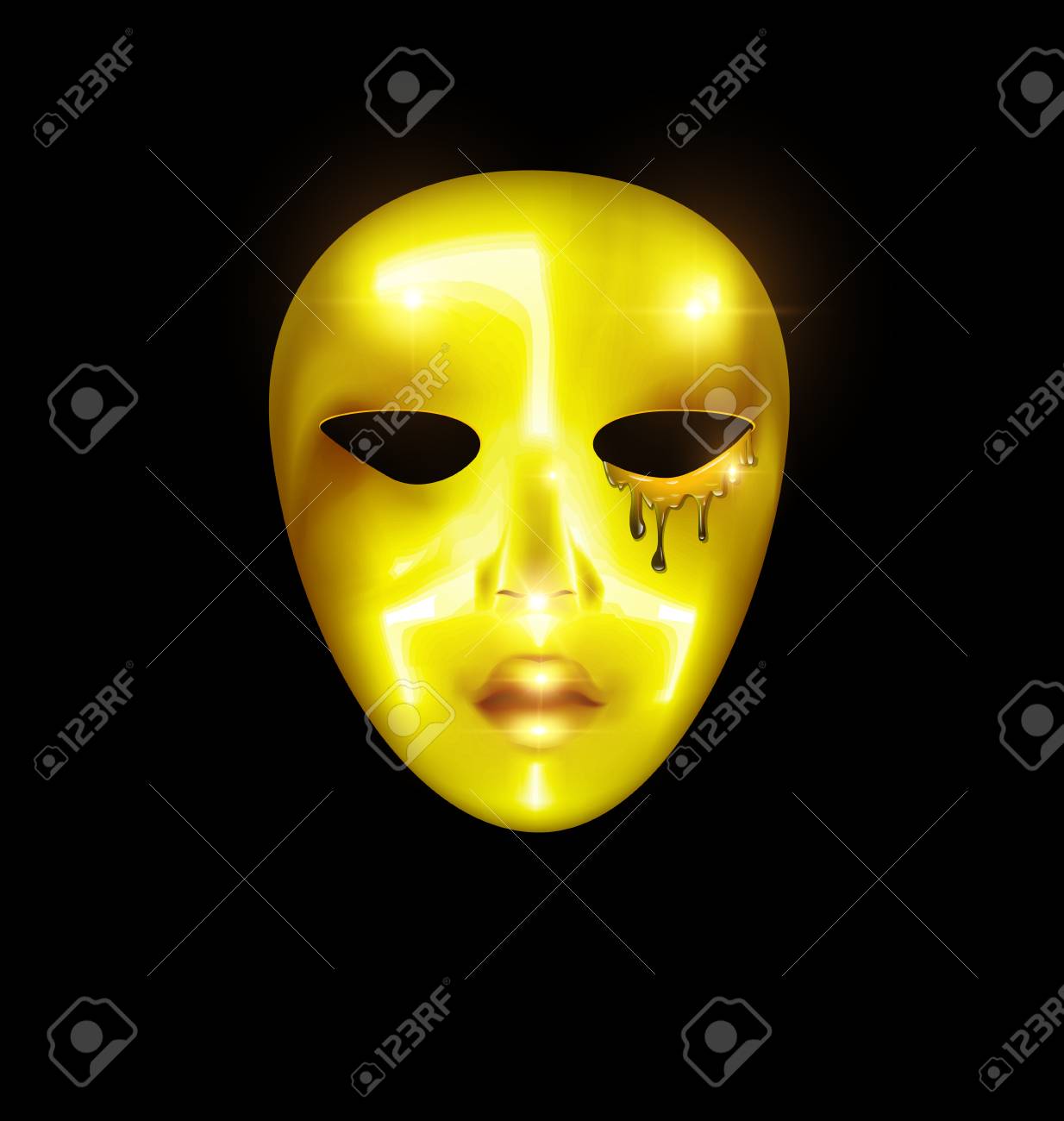 Dark Background And Carnival Golden Mask Of Crying Face Royalty