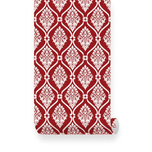 Damask Pattern Red Removable Fabric Wallpaper Pinknbluebaby
