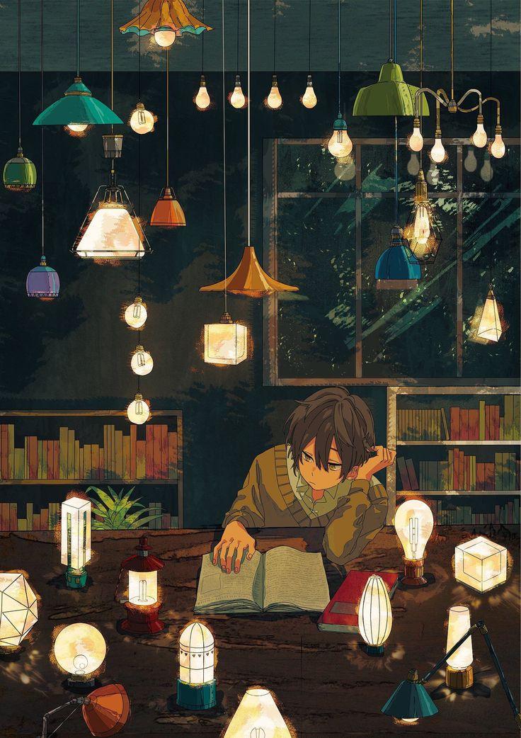 Anime Guys Lights Reading A Book Epic Artwork Art