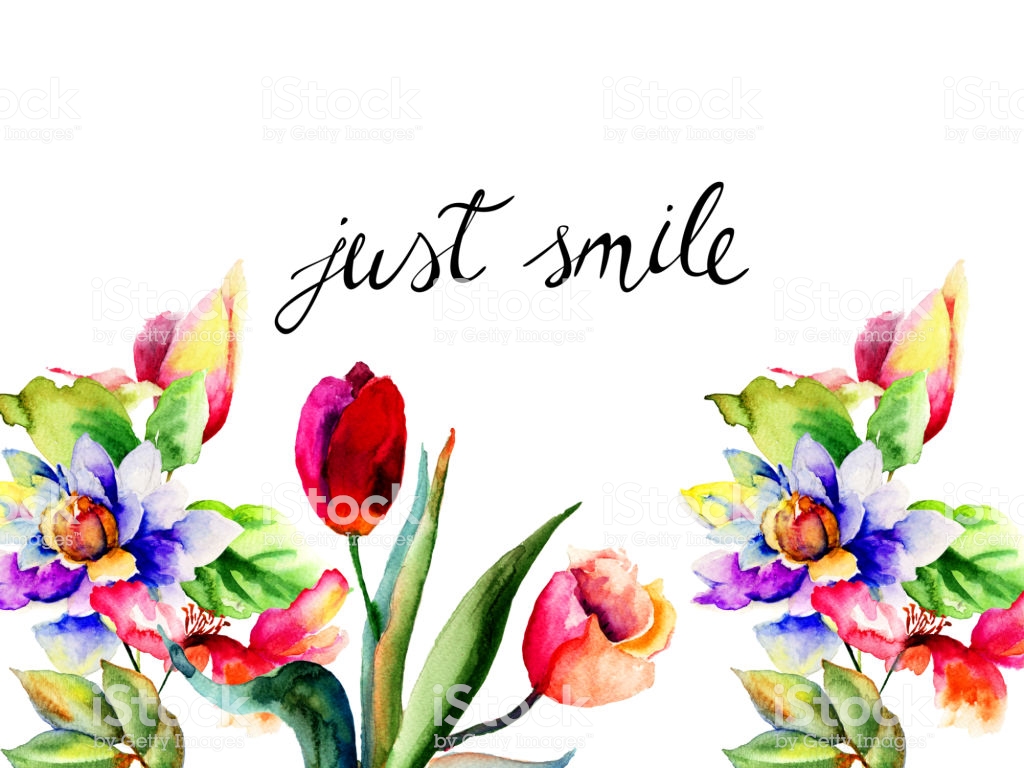 Beautiful Flowers With Title Just Smile Stock Illustration