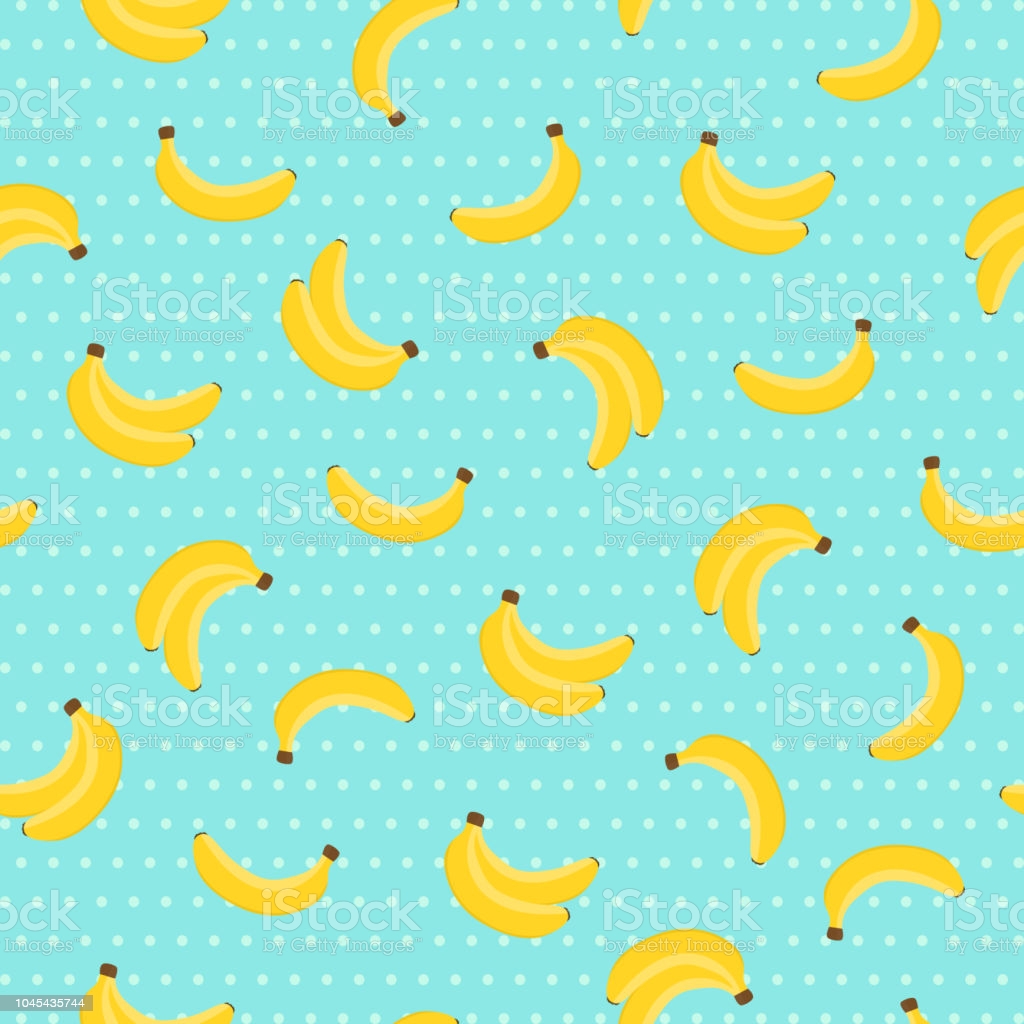 Fruits Seamless Pattern Banana Background On Blue Background