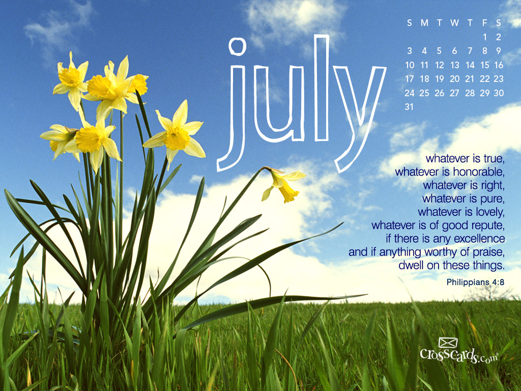 Wallpaper July Calendar Daffodils Desktop