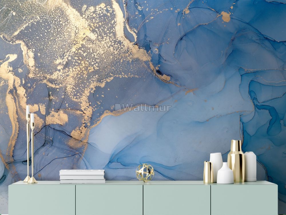 Blue Marble With Gold Splash Wallpaper Mural Wallmur