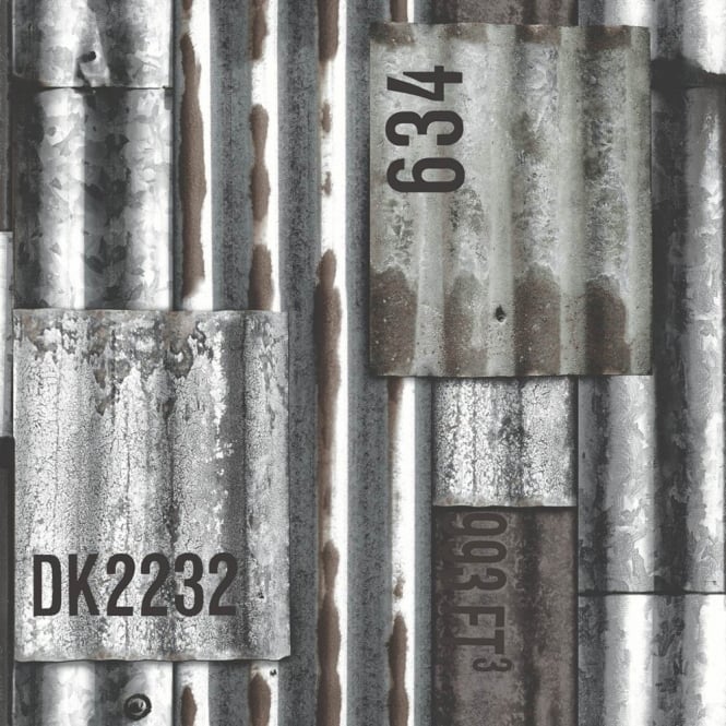 Iron Pattern Faux Metal Effect Metallic Mural Wallpaper J87509
