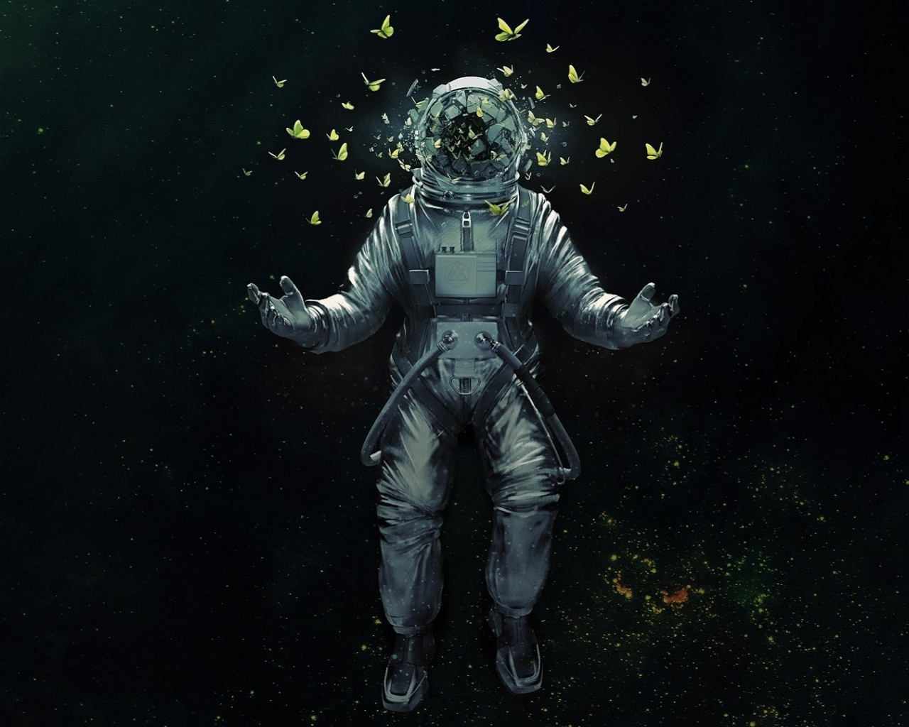 Desktop Wallpaper Astronaut Broken Helmet Butterfly Space Suit