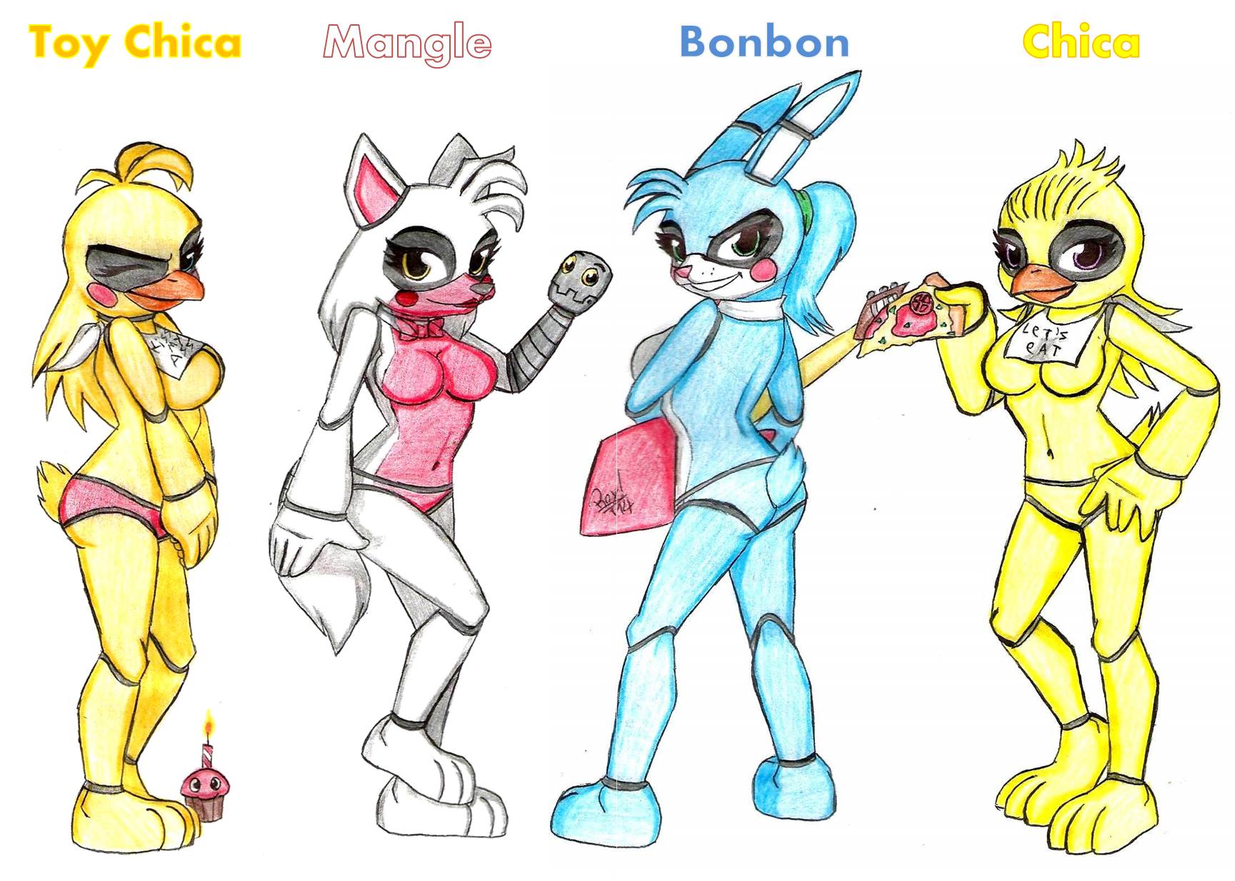 Toy Chica Mangle Bonbon and Chica FNAF FanArt by Roy Land on