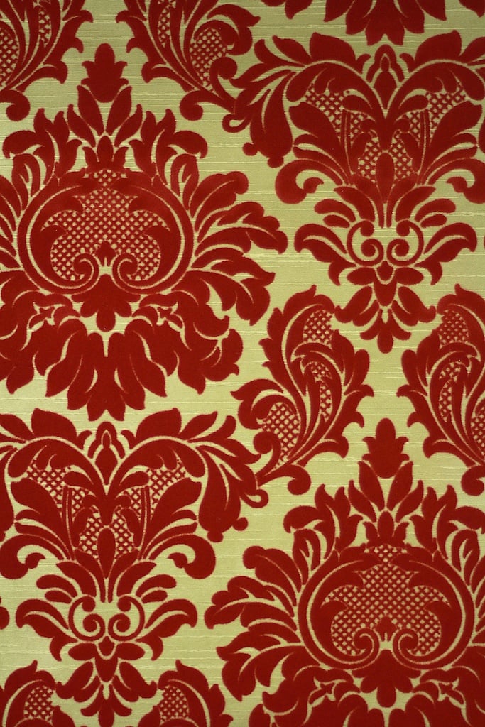 Red Flocked on Gold Vintage Wallpaper 683x1024
