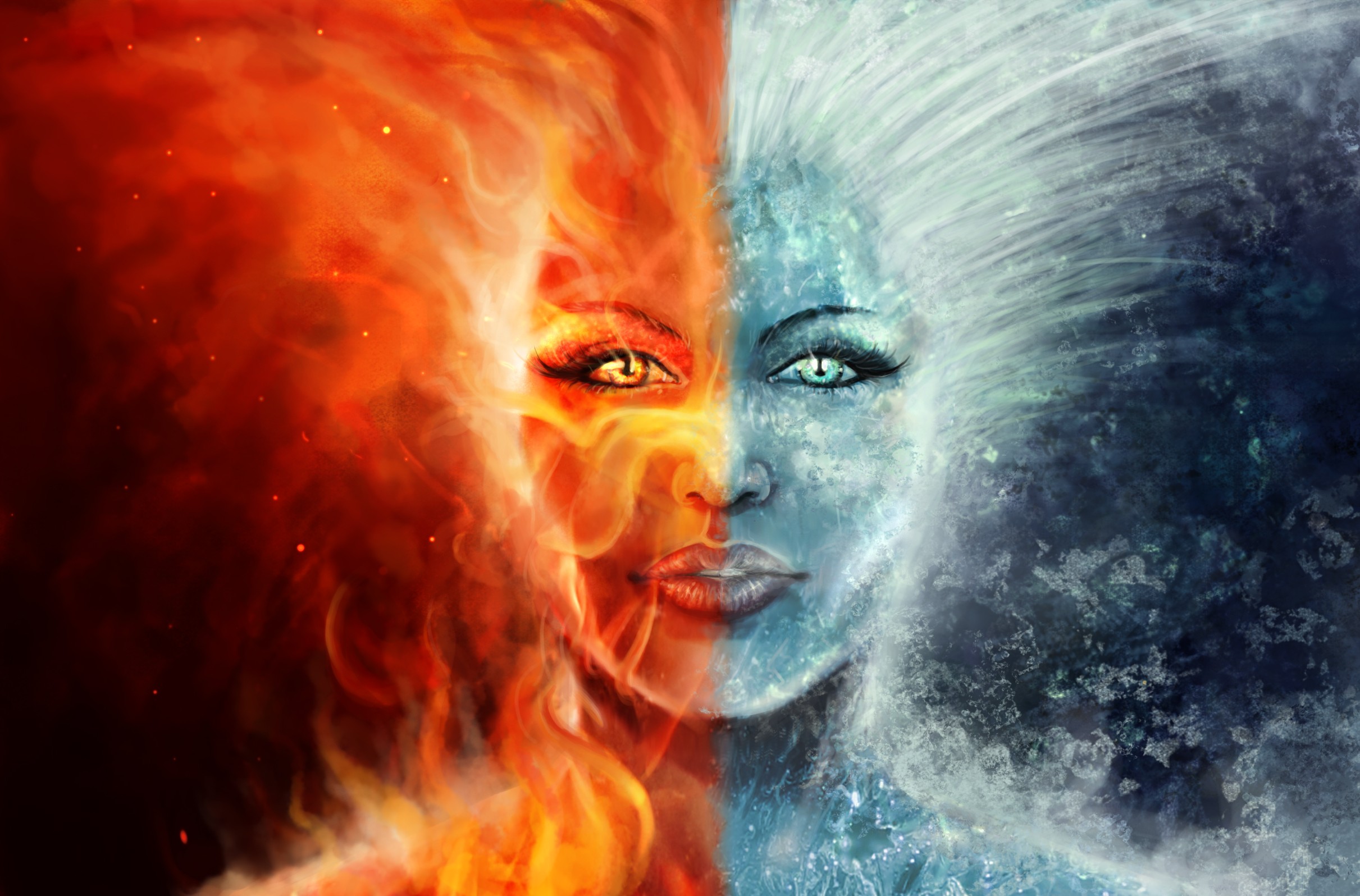 3d Fire And Ice Wallpaper Background HD With Resolutions