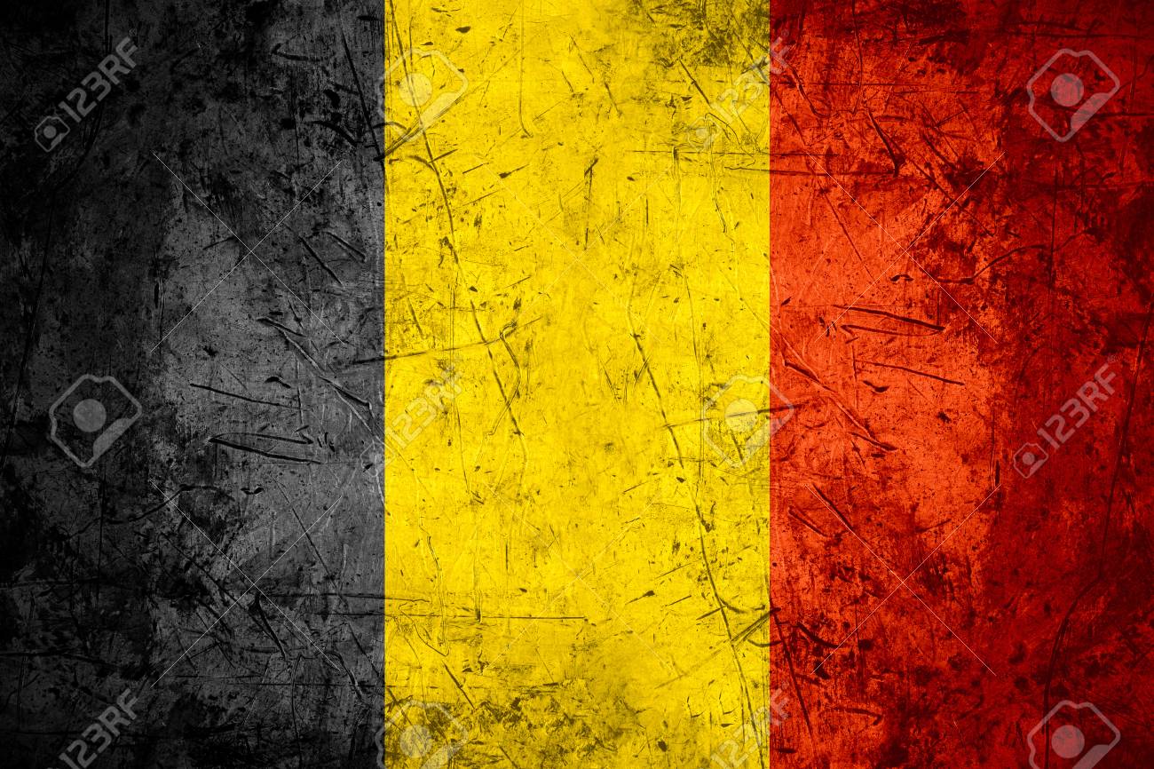Flag Of Belgium Or Belgian Banner On Rough Pattern Metal