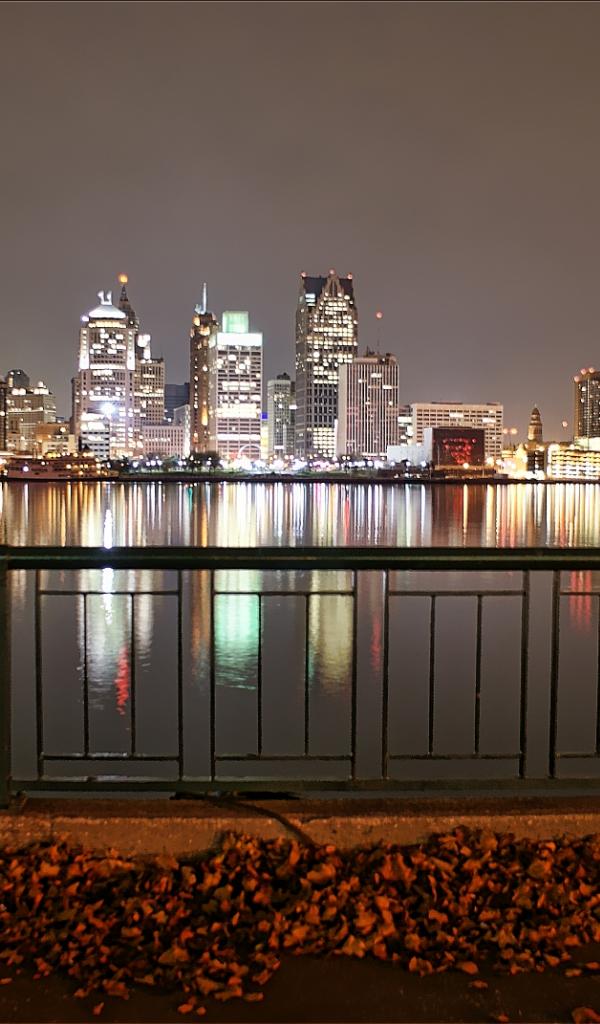 Detroit City Skyline Water Reflected